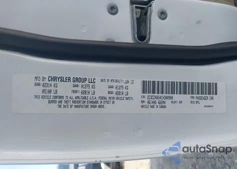 2012 Dodge Charger Se из США, поврежденный, VIN 2C3CDXBG4CH300908